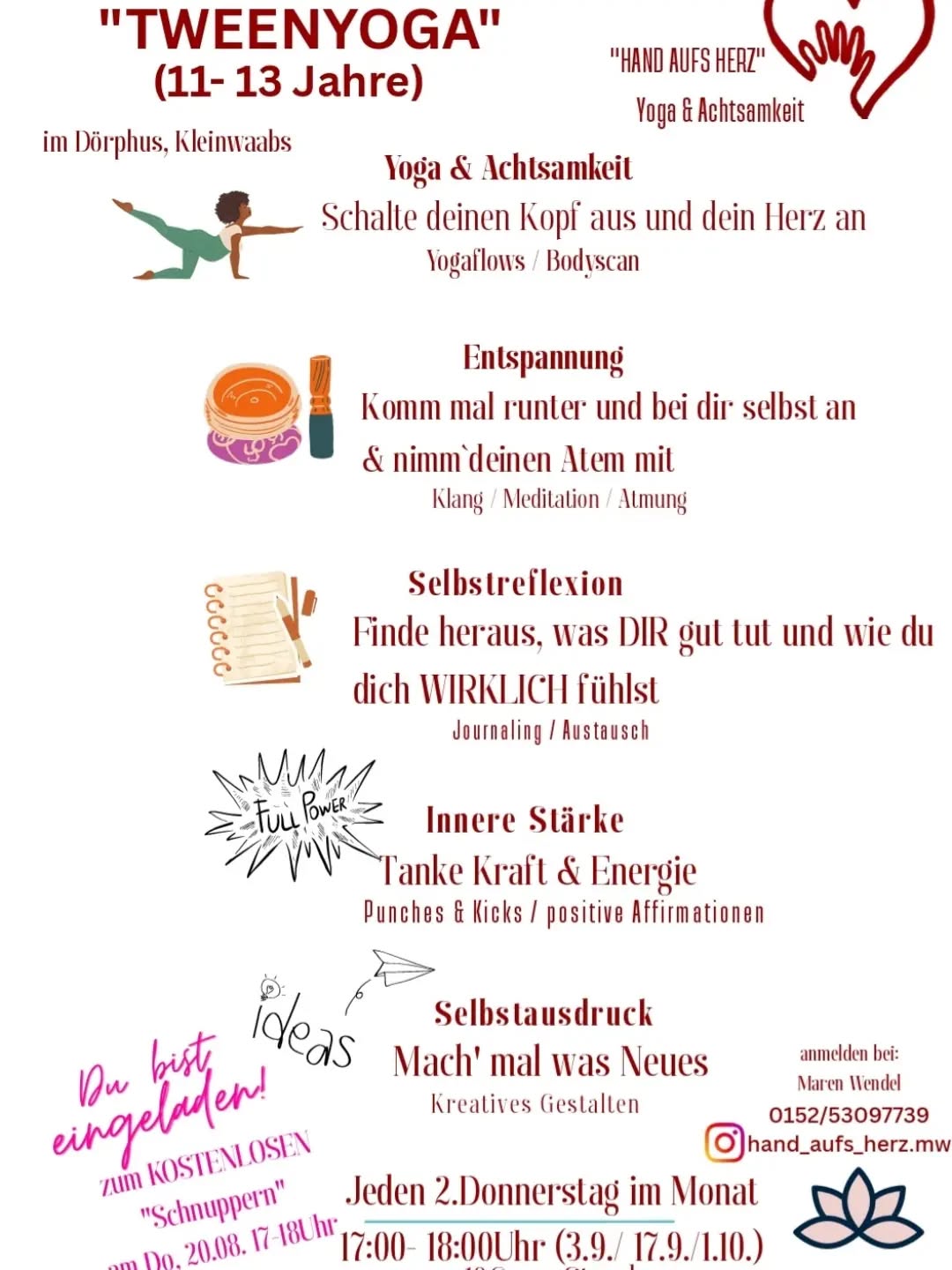 „Tweenyoga“-Workshop 10€/Std., einzeln buchbar